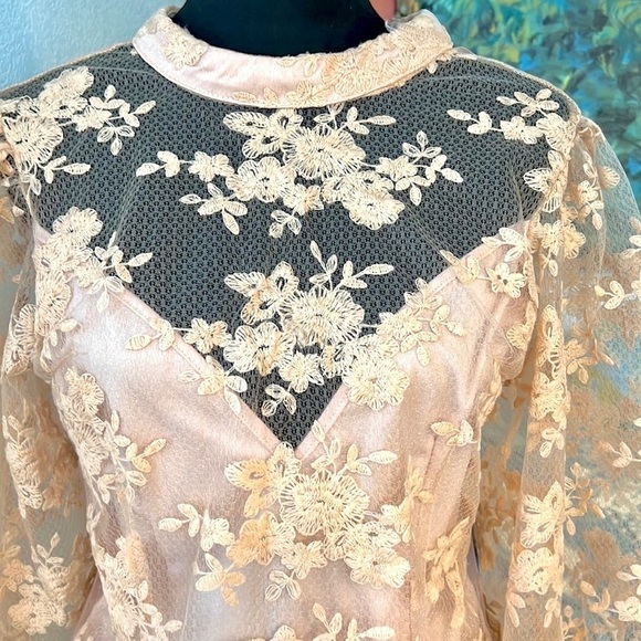 🧡Peach,Gorgeous & Sultry Tatted Lace & Mesh, Victorian-Fashioned Beauty,Size XL - Picture 3 of 16